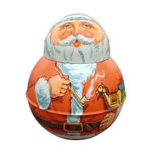 Vintage 1980 Christmas Santa Claus w/ Pipe Roly Poly Bristol Ware Tobacco Tin